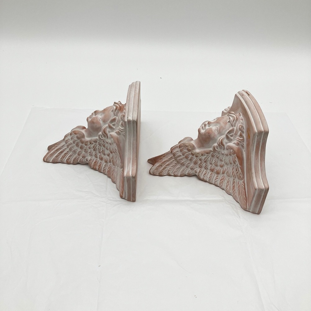 Wall Sconce Cherub Set 2 Terracotta Pink Vintage Angel Floating Shelves - Picture 11 of 14